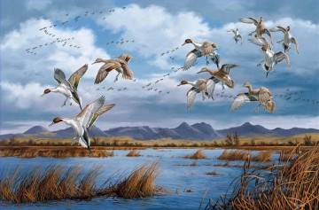 動物 Painting - 秋の鳥のマガモの渡り